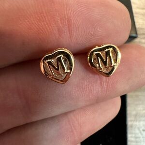 Gold Heart Initial M Stud Earrings Minimalist Dainty Gift Box Included